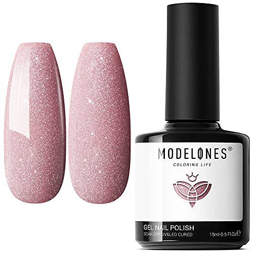modelones Gel Nail Polish, 15ML Pink Silver Glitter Gel Polish Soak Off LED Color Nail Polish, 0.5 Fl Ounce