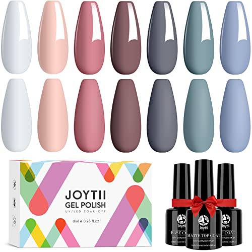 Joytii Gel Nail Polish - 7 Colors Gel Nail Polish Set, No Wipe Glossy UV/LED Soak Off Gel Nail Polish Kit for Home Nail DIY Salon