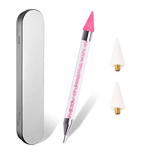 Sularpek Nail Rhinestone Picker Dotting Tool, Pink Acrylic Handle Dual End Rhinestone Picker Dotting Pen, for Nail Art DIY Decoration