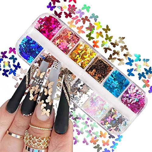 Holographic Butterfly Nail Art Glitter 3D Sparkly Laser Butterfly Nail Sequin,Flake Glitter for Acrylic Nail Art Design Makeup DIY Decoration Kit,Nail Manicure for Face Body Eye Hair