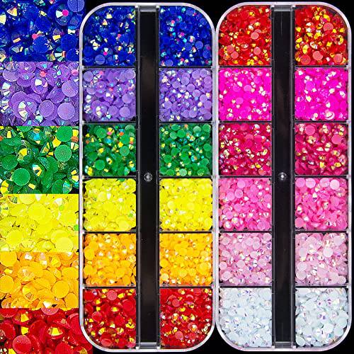 5400Pcs 3mm 4mm AB Acrylic Jelly Nail Art Rhinestones Color Pink Black Red Blue Orange Purple Yellow Flatback Jelly Round Gemstones Nail Crystals Color Gems for Nail DIY Crafts Accessories