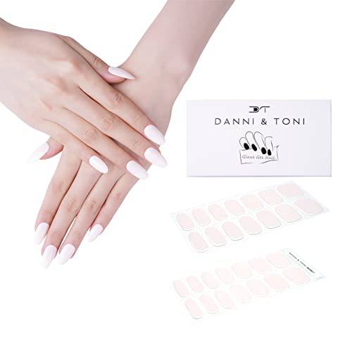 DANNI & TONI Semi Cured Gel Nail Strips (Soft Pink) Pale Pink Glossy Nail Wraps 28 Stickers