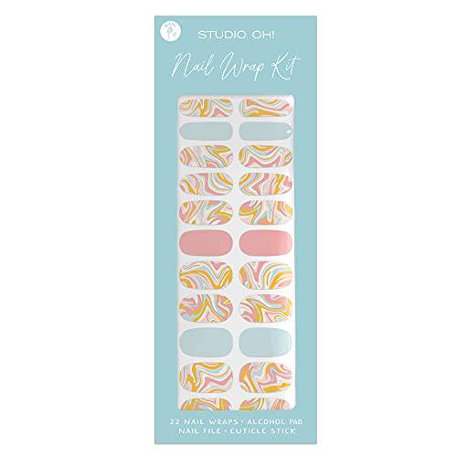 Retro Swirl Nail Wrap Kit by Studio Oh - Includes 22 Nail Wraps in Various Designs & Colors and Application Tools - Easy to Apply & Remove Wraps for Any Outfit or Mood