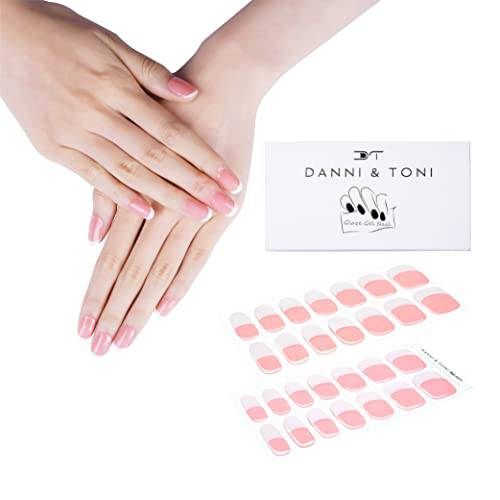 DANNI & TONI Semi Cured Gel Nail Strips (Timeless French Tips) Nude French Gel Nail Stickers for Long Nails Stick-on Nail Wraps 28 Stickers