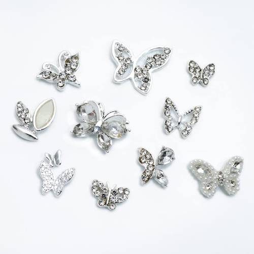 3D Butterfly Nail Rhinestones 20 Pcs Crystals Diamonds Large Rhinestones Bow Silver Metal Charms Gems Stones for Nail Art Beauty Design Decoration Craft Jewelry DIY