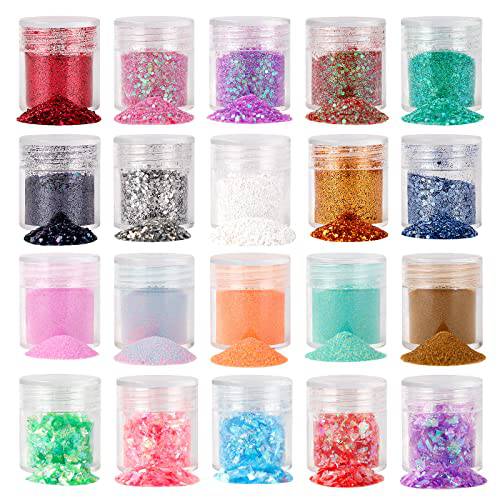 Chunky Glitter Fine Glitter and Flakes Mix, Tufusiur 20 Jars Holographic Glitter for Nail Art, Body Face Eye Hair Glitter for Euphoria Makeup Eyeshadow Resin Crafts Slime for Accessories Supplies