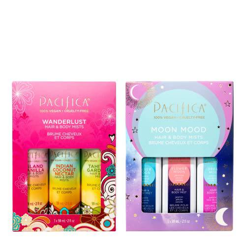 Pacifica Beauty | Clean Hair Perfume + Body Spray Sampler Set | Discovery Kit | Island Vanilla, Dream Moon Fragrance | Travel Size Mini | 6 scents | Vegan & Cruelty Free