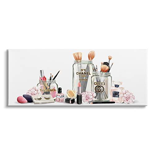 Stupell Industries Floral Cosmetic Collection Modern Glam Fashion Still Life Canvas Wall Art, 30 x 13, Black