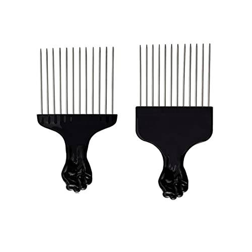 Afro pick,Hair Pick, Hair comb,2 Pcs Hair Metal Pick Comb for Men and Women, Afro Combs, Fist Pick for Hair Styling (Black-2p)