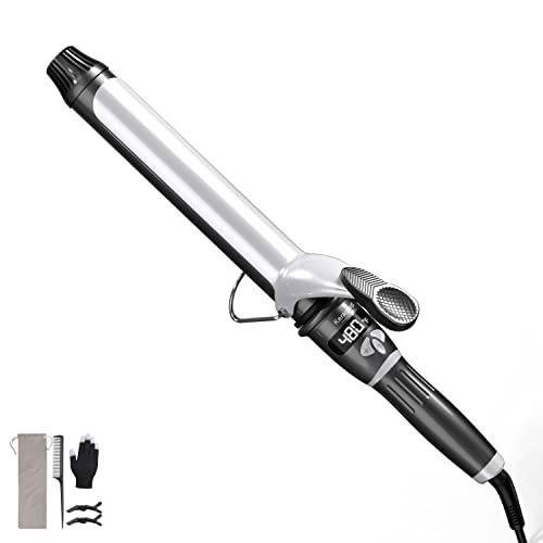 Keragard Professional Fast Heat Up 1 1/2 inch Titanium Curling Iron, Extra-Long 2-Heater Ceramic Barrel ,Curling Wand with LCD Display,22 Heat Setting for Long & Short Hair,Auto-Off,Dual Voltage