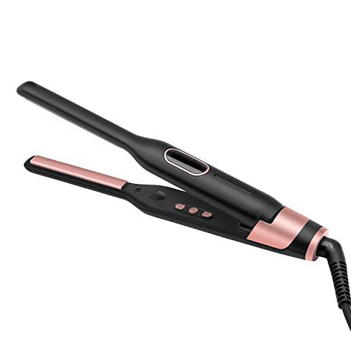 Pencil Flat Iron,Small Flat Iron for Short Hair,Beard and Pixie Cut,3/10 Inch Fast Heating Titanium Mini Hair Straightener with Dual Voltage & Adjustable Temperature,Auto Shut Off