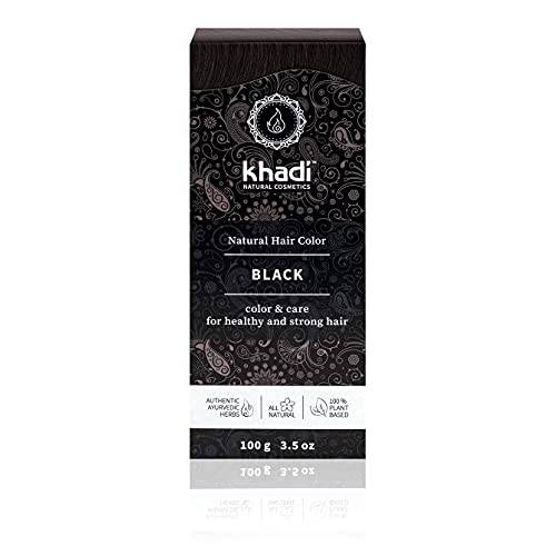 khadi BLACK, Natural Hair Color, Plant based hair dye for warm expressive, warm black to intense raven black, 100% herbal, vegan, PPD & chemical free, natural cosmetic for healthy hair 3.5oz