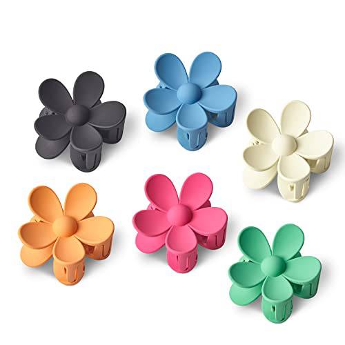 YosaiHom Hair Claw Clips, 6 PCS Flower Hair Clips for Women Big Jaw Clips Strong Hold Non Slip Hair Catch Clamps Barrettes 6 Colors Hair Accessories Hair Clips for Thick Thin Hair