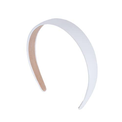 Motique Accessories 1 Inch Vegan Leather Headband for Women and Girls (White)