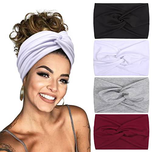 TERSE Headbands for Women Non Slip Soft Elastic Wide Hair Bands Yoga Running Workout Head Scarf 4 Packs
