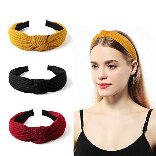 Gloppie Headbands for Women Knotted Headband Workout Hairbands Top Knot Head Bands for Girls Fall Fashion Hair Accessories 3 Pack