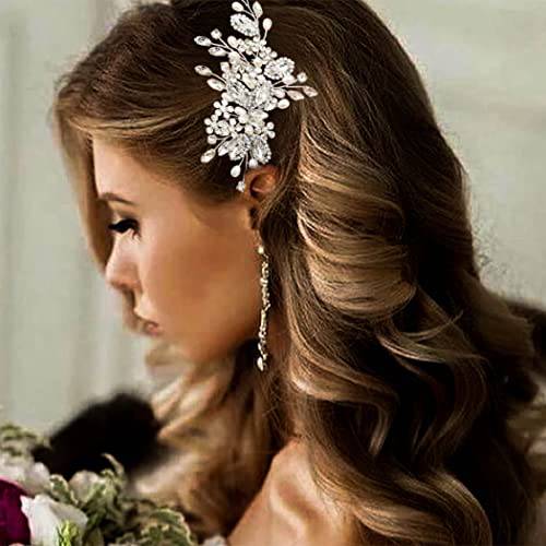 Casdre Crystal Bride Wedding Hair Comb Pearl Bridal Hair Piece Hair Accessories for Women and Girls (A Silver)
