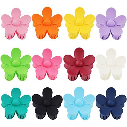Tyfthui 12 Pieces Flower Hair Claw Clips, Large Daisy Claw Clips Matte Big Cute Hair Clips For Women Girls, Non Slip Strong Hold Hair Clamps Barrettes Accessories for Thin Hair Thick Hair (color A)