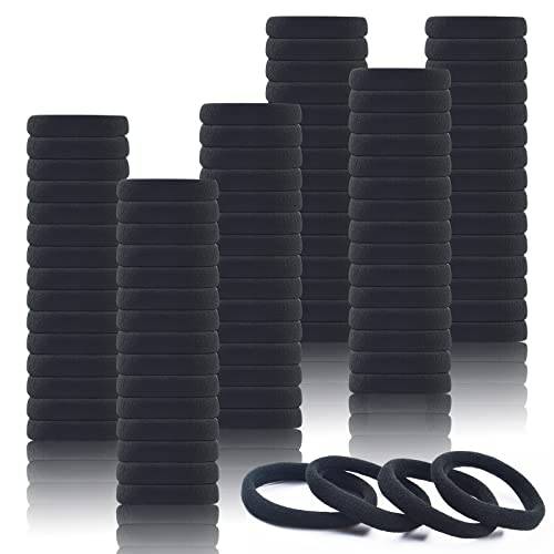 100 Pcs Black Hair Ties Band Pony Tail Bands Stretch Elastics Thick Hair Ties Seamless Hair Ties Ouchless Hair Ties for Thick Heavy and Curly Hair Women Diameter,1.77 Inches