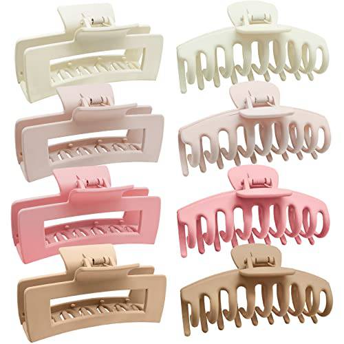 NLUS Large Hair Claw Clips, 8 Pack Hair Clips for Women Girls, 2 Styles Banana Square Jaw Clips, Strong Hold Matte Claw Hair Clips for Thick Hair & Thin Hair, (Cream, Apricot, Light Pink,Khaki )