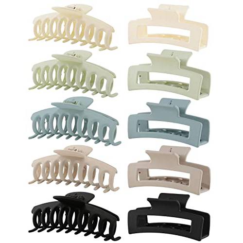 10 Pack Hair Claw Clips, Neutral Hair Clips for Women, 4.1 Big Claw Clips, Large Rectangle Claw Hair Clips, Matte Hair Claws Hair Styling Accessories for Thick Hair