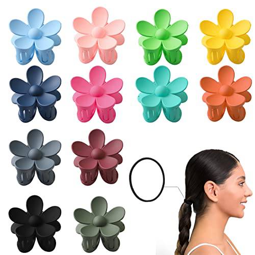 Flower Claw Clips, Wetexchi 12 colors Flower Hair Clips, Large Matte Hair Jaw Clips for Women Girls, Thick Hair Clips, Plastic Daisy Claw Clip, Non Slip Strong Hold Hair Catch Clamps Barrettes