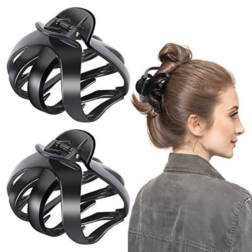AMMON Hair Clips 2 Pcs Hair Claw Clips for Women Octopus Clip for Thick Long Hair No-Slip Strong Hold Hair Styling Accessories (Black)
