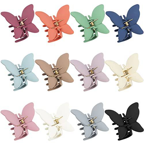 12 Pcs Butterfly Claw Clips Cute Butterfly Hair Clips 2.6 Inch Non Slip Matte Jaw Clips 12 Colors Strong Hold Butterfly Hair Clamps for Women Girls Thick Thin Hair