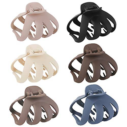 Big Claw Hair Clips for Thick Hair, 3.2’’ Matte Octopus Clips Large Hair Claw Clips for Women and Girls, Neutral Hair Jaw Clips Strong Hold Jumbo Hair Clip for All Hair Types, 6 Packs (Neutral)