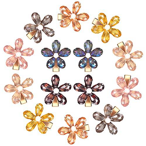 14 Pieces Flower Crystal Hair Clips Small Pearl Alligator Hairpins Mini Flower Hair Clips Decorative Bling Hair Barrettes Stylish Hair Accessories for Women Girls Hair Decoration Supplies, 7 Colors