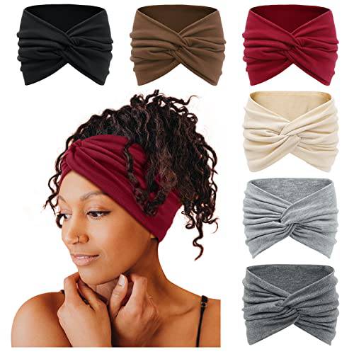 Tobeffect Wide Headbands for Women, 7’’ Extra Large Turban Headband Boho Hairband Hair Twisted Knot Accessories, 6 Pack