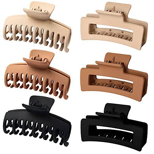 Vsiopy 6 Pack Medium Large Claw Clip for Thin Hair, 3.5 Inch Hair Jaw Clips for Thick Hair, Double Row Hair Clips for Women & Girls Strong Hold Matte Hair Claw Clips