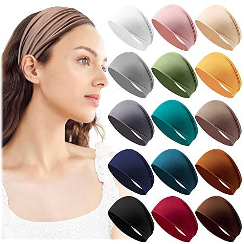 15 Pack Headbands for Women Elastic Hair Bands Workout Running Turban Headwrap Non Slip Sweat Yoga Hair Wrap for Girls