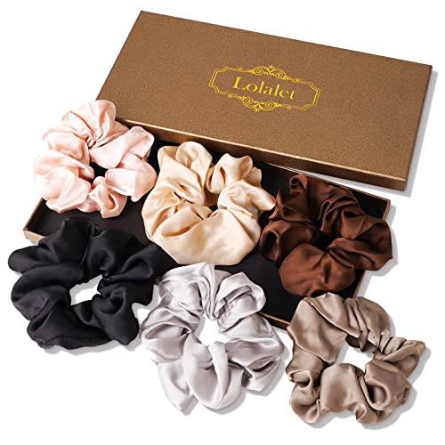 Lolalet Scrunchies for Hair, Hair Scrunchies for Women Girls, Soft Satin Scrunchy for Sleeping, Big Sleep Tie Scrunchie with Elastic Hair Bands for Thick Thin Fine Curly Hair -6 Pack, Style A