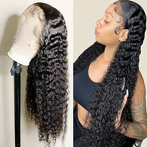 24 Inch Water Wave Transparent Lace Front Wigs Human Hair Wigs for Black Women 13x4 Water Wave Frontal Wig Brazilian Virgin Human Hair Wet and Wavy Lace Front Wigs Human Hair 150 Density Natural Color