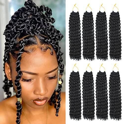 Passion Twist Hair 12 Inch Water Wave Crochet Hair for Black Women Short Passion Twist Crochet Hair for Butterfly Locs 8 Packs Bob Spring Twist Hair Synthetic Curly Crochet Passion Twist Braiding Hair Extensions 1B Natural Black