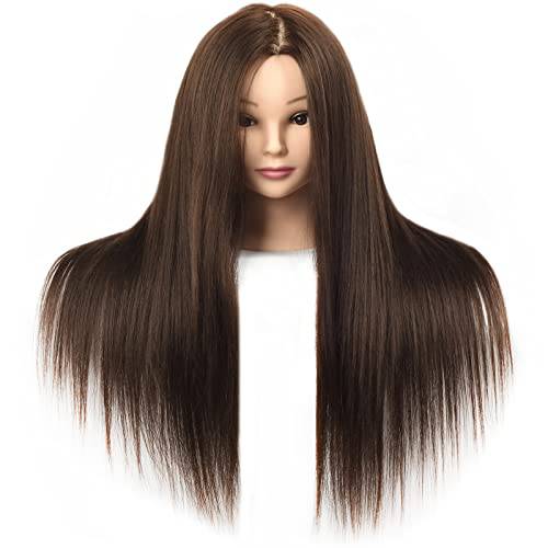23.5 Mannequin Head With 80% Human HairManikin Head with Human Hair Styling Doll Head for Girls Manican Heads for Hair Practice.(Brown)