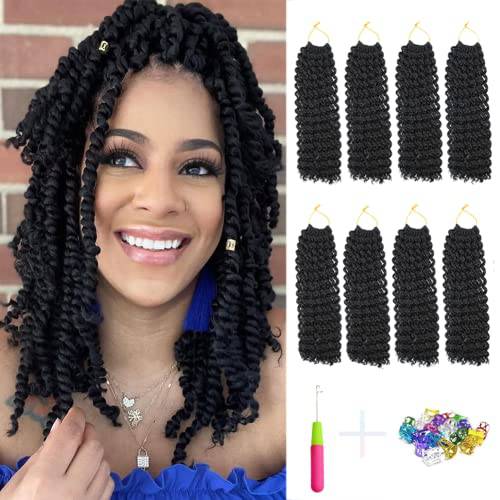 Passion Twist Hair 14 Inch 8 Packs Water Wave Crochet Hair Passion Twist Crochet Hair For Black Women Professional Freetress Water Wave Crochet Braids Braiding Hair Extension (14 inch, 1b)