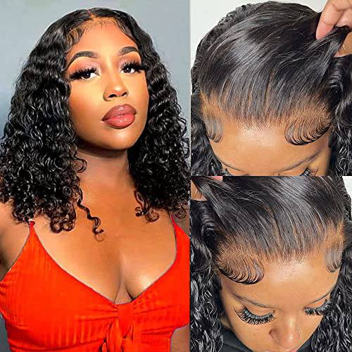 Water Wave Closure Wig Brazilian Virgin Hair Water Wave Transparent Lace Front Wigs for Black Women Pre Plucked Wet and Wavy Lace Front Wig Human Hair 4x4 Free Part Wig 150% Density Natural Color