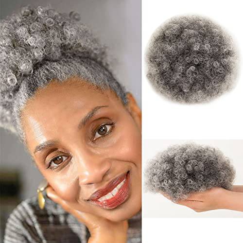 MOONSHOW Ombre Grey Afro Puff Drawstring Ponytail Natural Kinky Curly Ponytail Hair Extension for Black Women African American short Kinky Ponytail Drawstring(Ombre Grey)