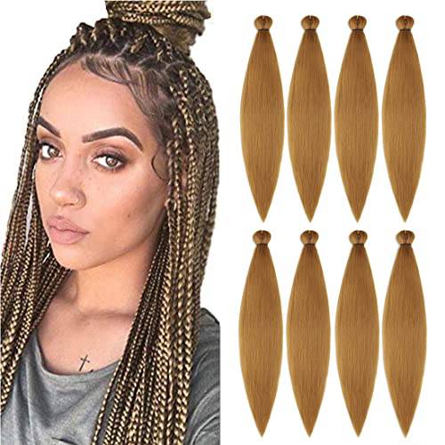 Braiding Hair Pre Stretched ,26 Inch 8 Packs Natural Blonde Braiding Hair Prestretched Braiding Hair Professional Soft Yaki Texture Braiding Hair Extensions Hot Water Setting Synthetic Fiber For Crochet Twist Braids(26, 27)
