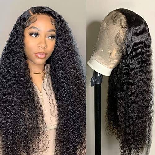 Kdmidun Lace Front Wigs Human Hair for Black Women 13x4 HD Transparent Deep Wave Lace Frontal Wigs Human Hair Pre Plukced Brazilian Deep Curly Human Hair Wigs 150% Density Natural Color 20 Inch