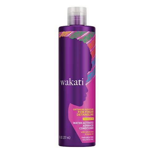 Wakati Water-Activated Detangling Conditioner, 8 Ounce, Natural Hair Moisturizer, Long Lasting Frizz Control, Experience Finger-Comb Detangle, Sulfate Free, Paraben Free, White