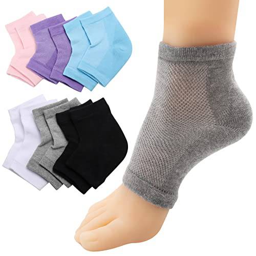 6 Pairs Moisturizing Heel Socks, Gel Toeless Spa Socks for Dry Cracked Feet, Reusable Women Men Open Toe Sock, 6 Colors