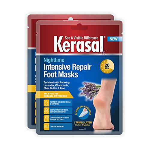 Kerasal Nighttime Intensive Repair Foot Masks, Foot Mask for Cracked Heels and Dry Feet, Two Pairs