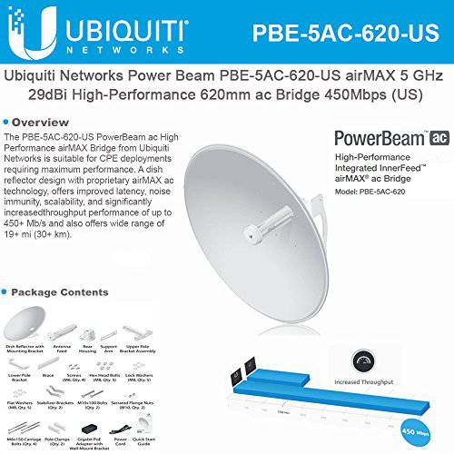Ubiquiti Networks airMAX 5 GHz PowerBeam ac, PBE-5AC-620 (CPE with 29 dBi antenna, 450+ Mbps)