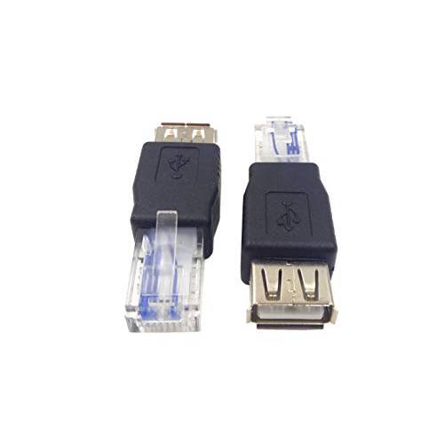 Haokiang (2-Pack) AF-RJ45 USB2.0 Female to 랜포트 RJ45 Male AF-8P8C Connector, USB 전송 네트워크 Plug 변환기