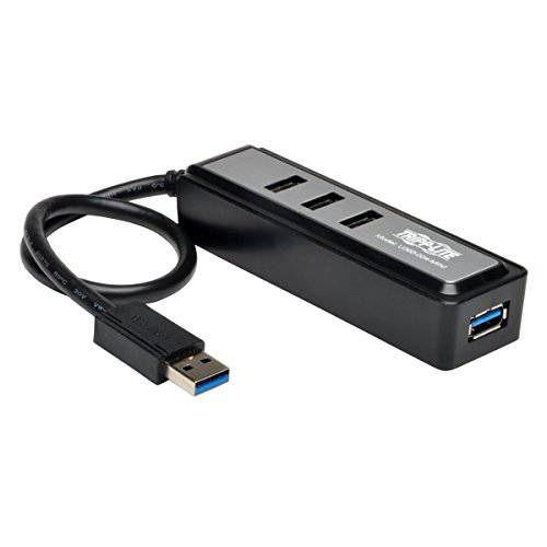 Tripp Lite 4-Port USB-A 3.0 초고속 미니 휴대용 허브 with 빌트 인 케이블, USB Type-A (U360-004-MINI), 블랙