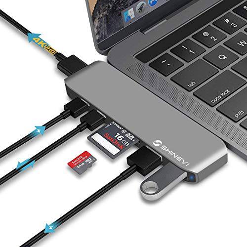 SHINEVI USB C 허브 변환기 동글 for Apple 맥북 프로 2019/ 2018/ 2017/ 2016, 맥북 에어 2018, Type c 허브 Whit 4K HDMI, Macbar, 썬더볼트 3 5K@60Hz, MicroSD/ SD 카드 Reader, 2 USB 3.0, 100W 파워 Delivery