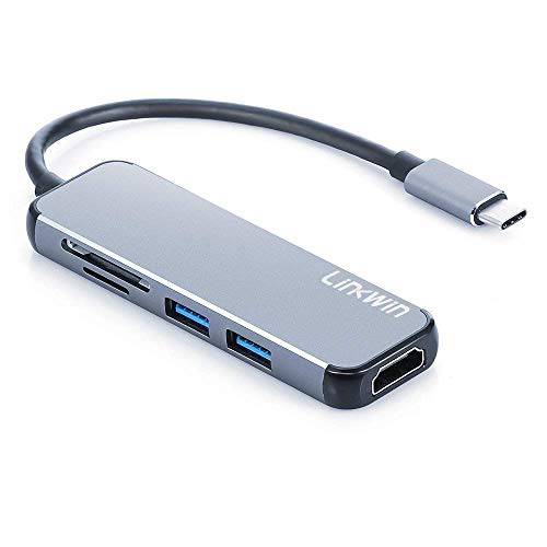 USB C Hub, LINKWIN 5-in-1 USB C Adapter, with 4K USB C to HDMI, SD and 마이크로SD 카드 Reader, 2 USB 3.0 Ports, 호환 맥북 프로 2019/ 2018/ 2017, 아이패드 프로 2019/ 2018, Pixelbook, XPS, and More(Thunderbolt 3)